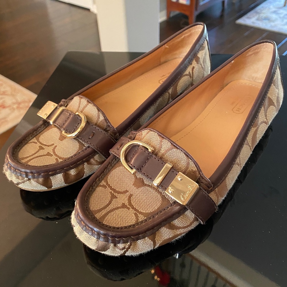 Coach Monogram Canvas Leather Buckled Loafers 8.5